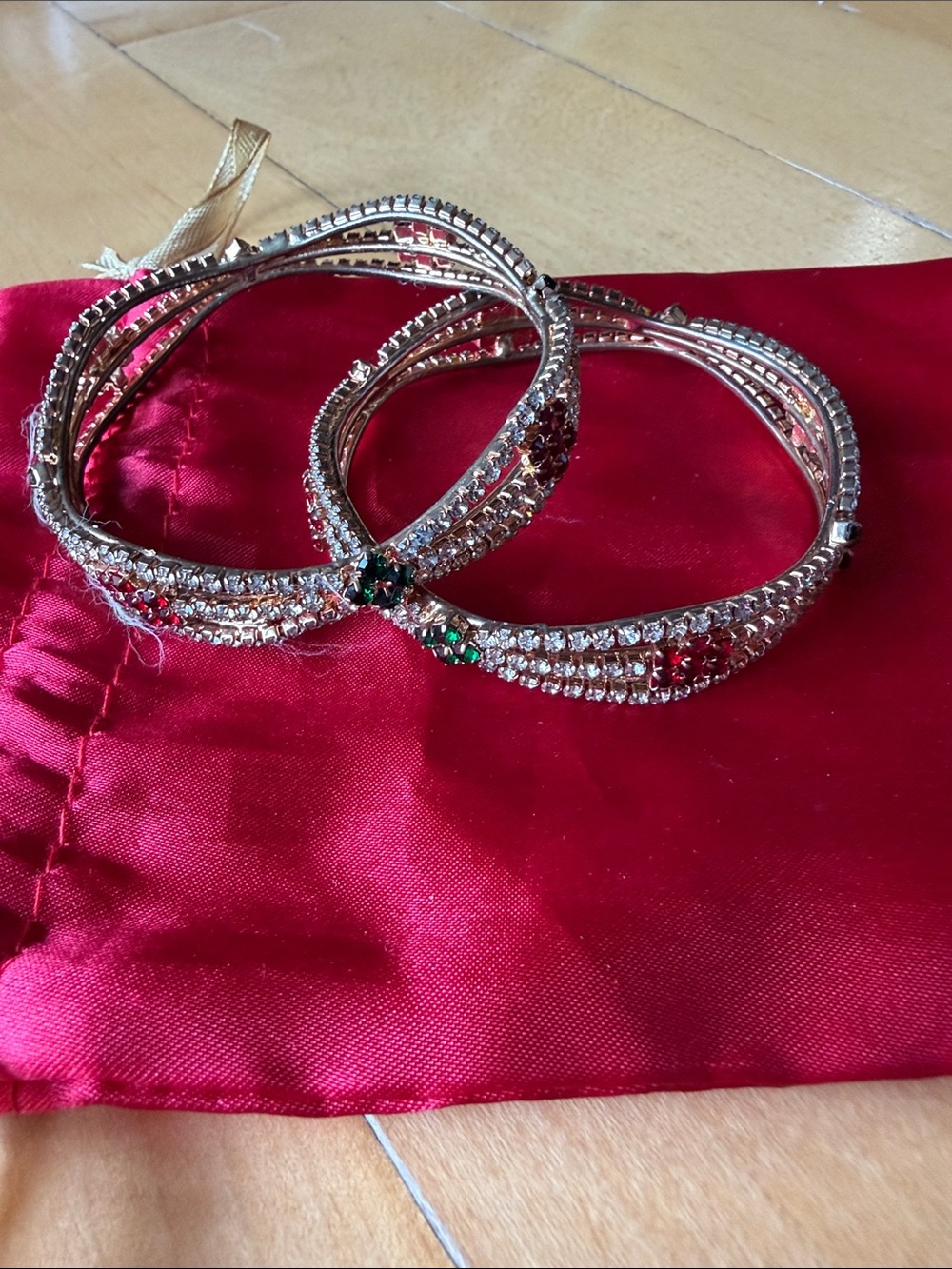 Gold-Tone Crystal Bangle Bracelet Set with Red & Green Accents